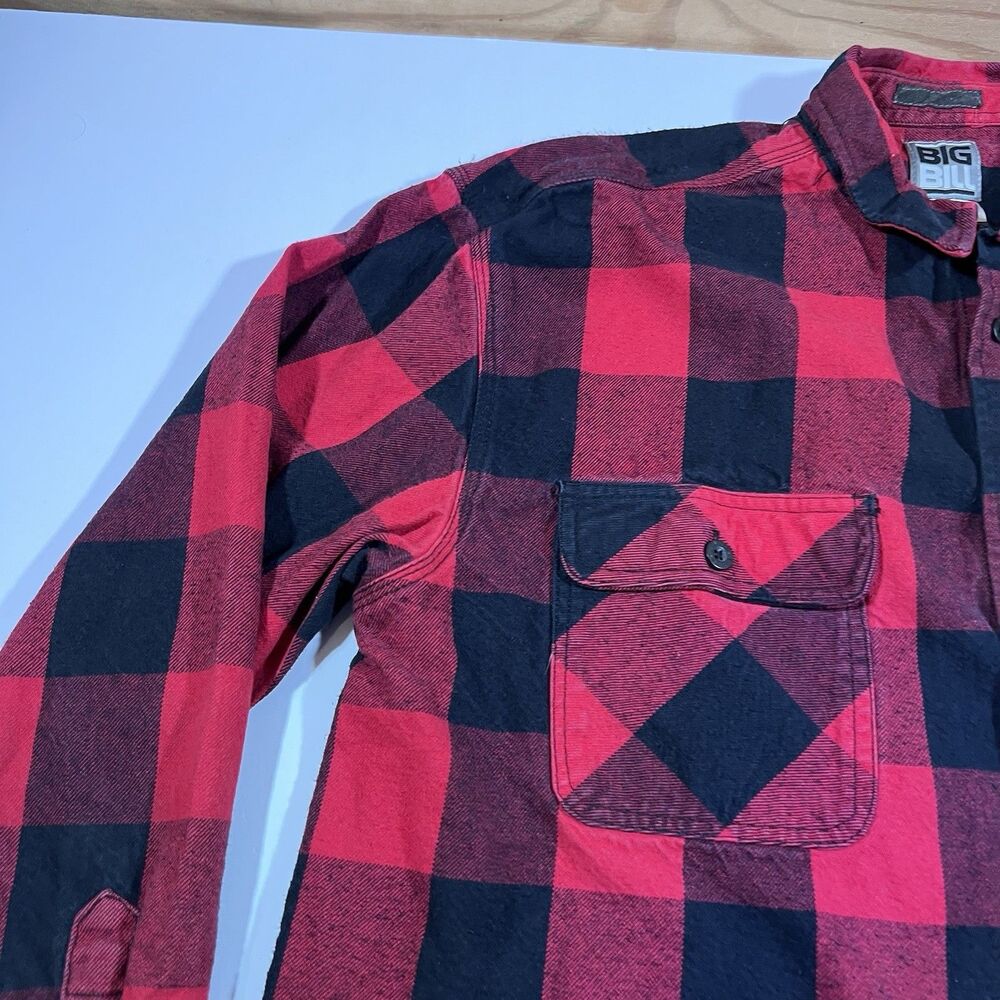 Big Bill Buffalo Plaid Flannel Shirt Red Black Long Sleeve Heavy Cotton Men's XL - Picture 5 of 8